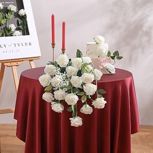 Tifuly 50pcs Roses Artificial Flowers Bulk,Realistic Long Stem Fake Silk Roses for Wedding Centerpiece Table Vases Party Home Kitchen DIY Bouquets Decor(Off White)