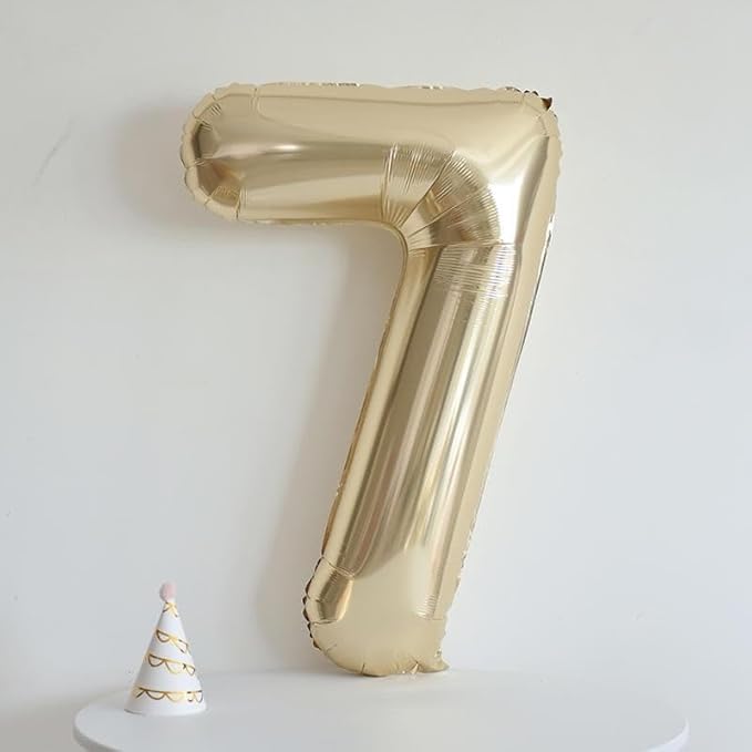 40 inch White Gold Number Balloon Giant Foil Helium Balloons Champagne Gold Number 7 Balloon for 7th Birthday Party Decorations