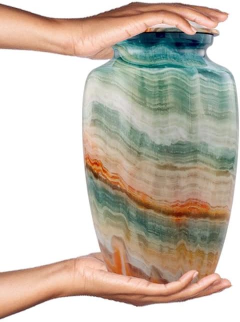 Memorial Cremation Urns for Human Ashes | Handcrafted Large Burial Marble Finish Adult Cremation Urn, Funeral Decorative Urns for Female & Male | 200 lbs with Velvet Bag (Blue Marsh)