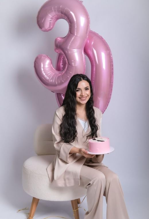 Large 40 Inch Pearlescent Pink 3 Number Balloon, 3 13 23 30 33 36 38 Pearl Pink Birthday Party Decorations, Numbers Three Foil Balloons for Anniversary Party Graduations Celebration Supplies