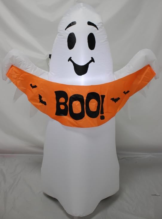 4FT White Ghost Holding a Boo Banner Halloween Inflatable Decoration Blow up Decor with LED Lights Indoor Outdoor Yard Graden Party Holiday Decor