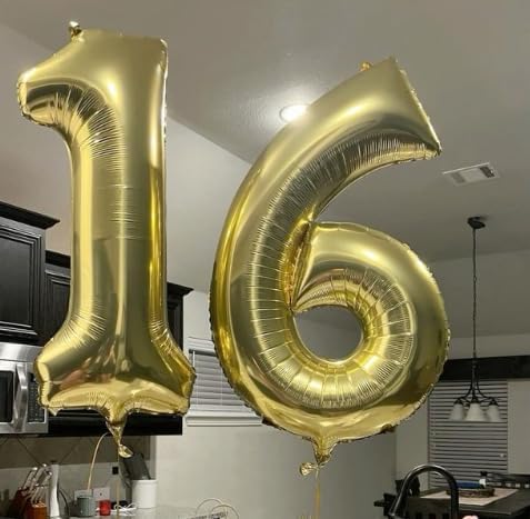 40 Inch Light Gold Mylar Foil Number 6 Birthday Balloon, Digital Balloons for 6 16 Boy Girl Party Decorations Supplies, Champagne Gold Big Helium Balloon Numbers for 26 36 46 60 Men Women Anniversary