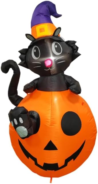 4FT Halloween Black Cat Pumpkin Inflatable Decoration Blow up Decoration with LED Lights Indoor Outdoor Yard Party Holiday Graden Decor