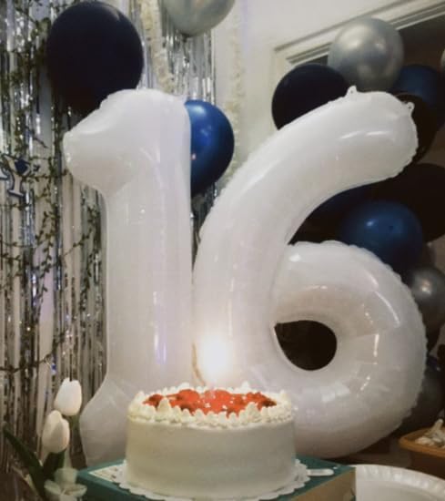 White 40 Inch Mylar Foil Number 6 Balloon, Birthday Digital Balloons for 6 16 Boy Girl Party Decorations Supplies, White Big Helium Balloon Numbers for 26 36 46 60 Men Women Anniversary