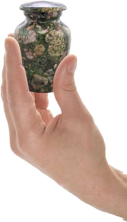 Small Keepsake Cremation Urns for Human Ashes - Marble Finish Metal Keepsake Urn - Mini Cremation Urn for Pet Ashes - Handcrafted Memorial Urn - Funeral Urns with Velvet Bag (Emerald Marinace)