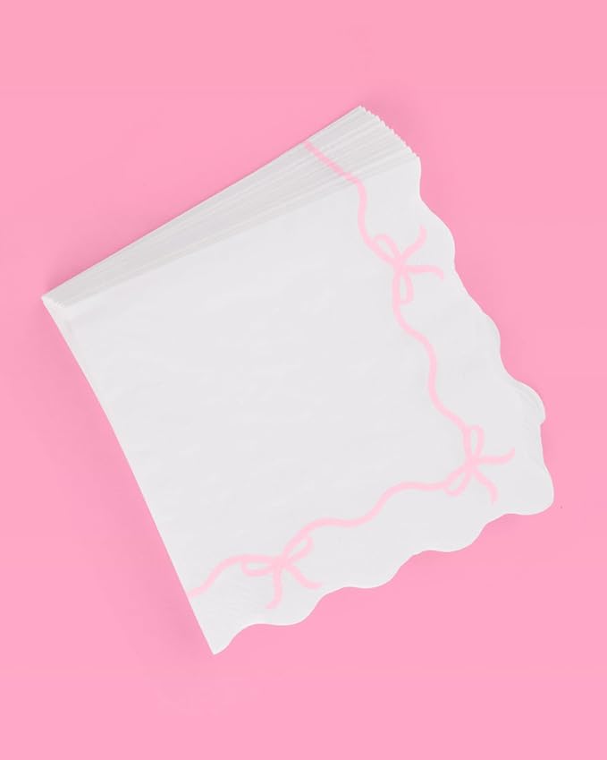 xo, Fetti Pink Bow Napkins - 3-ply, 25 pcs | Baby Shower Decorations, Spring Girl Birthday, Girls Just Wanna Be One, Tying the Knot Party Favors, Coquette Graduation, Bachelorette Decor
