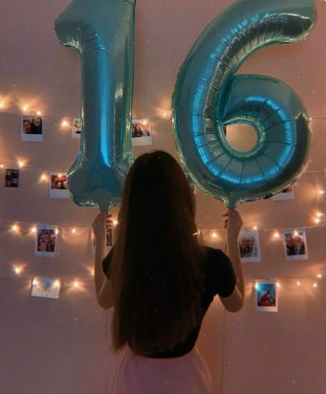 Pearl Blue 3 Number Balloon, 40 Inch 3 Large Number Balloon, 3 13 23 30 33 36 38 Pearl Blue Birthday Party Decorations, Number Three Foil Balloons for Anniversary Graduations Celebration Supplies