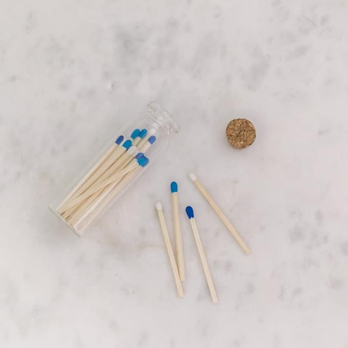 River Birch Decorative Matches in a Bottle with Striker - Cute & Colored Matches - 2 Bottles, Sky Blend Tip, 40 Matches
