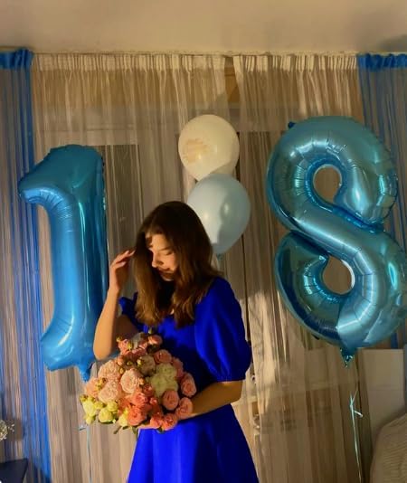 Pearl Blue 1 Number Balloon 40 inch, Number 1 Birthday Balloon for Boy Girl, Pearl Blue Foil One Balloon for 1st 10 11 12 16 18 Birthday Party, Anniversary Celebration Number Balloons Decorations
