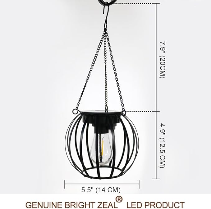 Bright Zeal 2-Pack 13" Black LED Solar Hanging Lanterns Garden - Auto On/Off Metal Lanterns for Trees with Iron Frame - Solar Lantern Hanging Garden Outdoor Lights Metal Waterproof LED