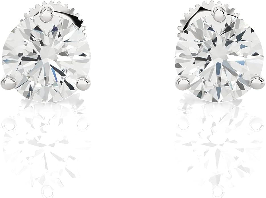 1/4 to 2 Carat Natural or Lab Grown Diamond Round Stud Earrings for Women in 14k White Gold (D-E to L-M, VVS1-VVS2 to SI2-I1, cttw) 3-Prong Martini Screw Back by Privosa Fine Jewelry