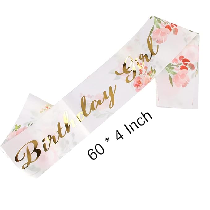 AOPRIE Birthday Girl Crown for Women with Flower Sash Gold Happy Birthday Tiara for Women Headband Princess Crown Rhinestone Accessories