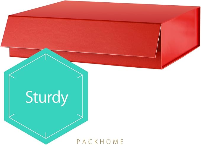 PACKHOME 6 Christmas Gift Boxes 11.5x8x2.5 Inches, Sturdy Shirt Boxes with Magnetic Lids for Multiple Occasions (Glossy Red)