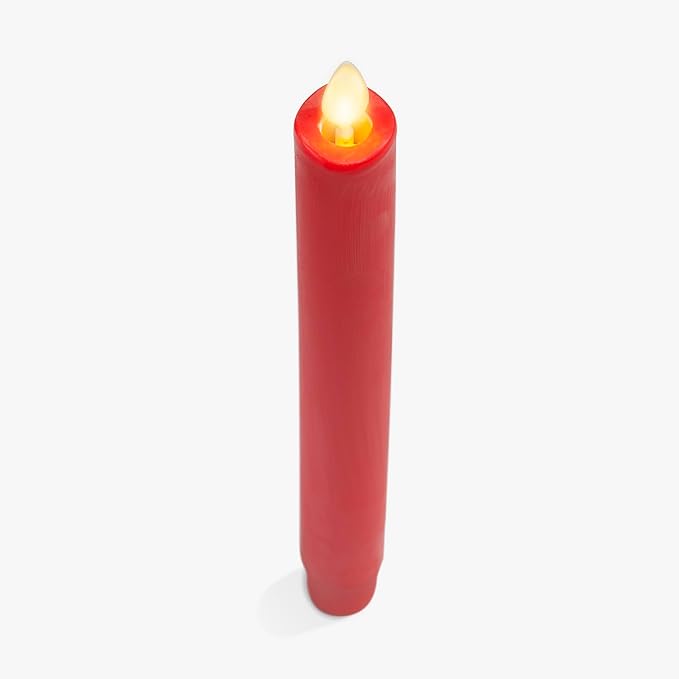 Luminara Flameless Candle Taper (1" x 9.5") Melted Top Real Wax Unscented Remote Ready Timer (True Red)