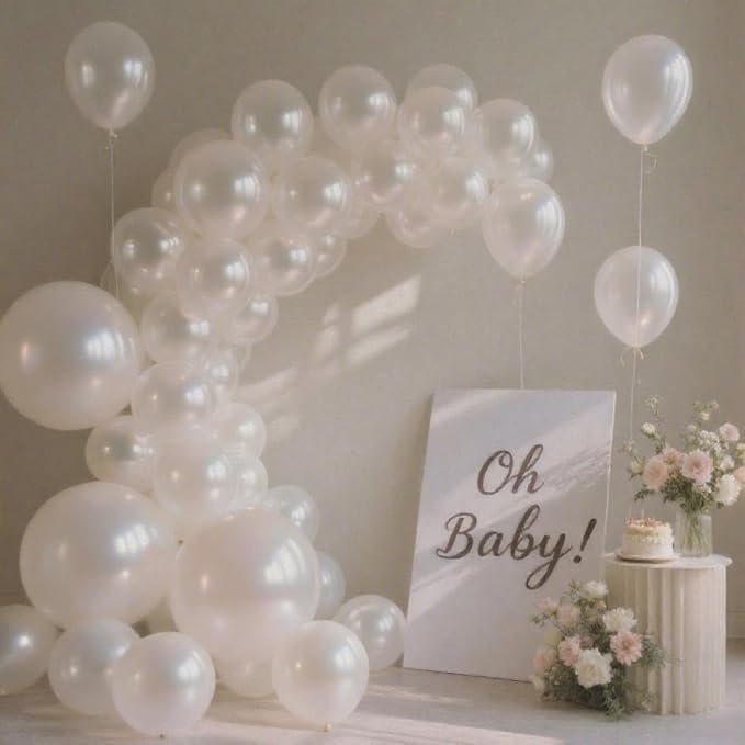 Pearl White Balloons 100 Pack, 12 Inch Latex Helium Pearl White Balloons Garland for Elegant Birthday Wedding Baby Shower Graduation Arch Party Decorations
