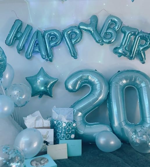Pearl Blue Number 7 Birthday Balloon 40 Inch, Digital Balloons for 7 17 27 70 77 Party Celebration Decorations Supplies, Mylar Foil Numbers Balloon for Seven Wedding Anniversary