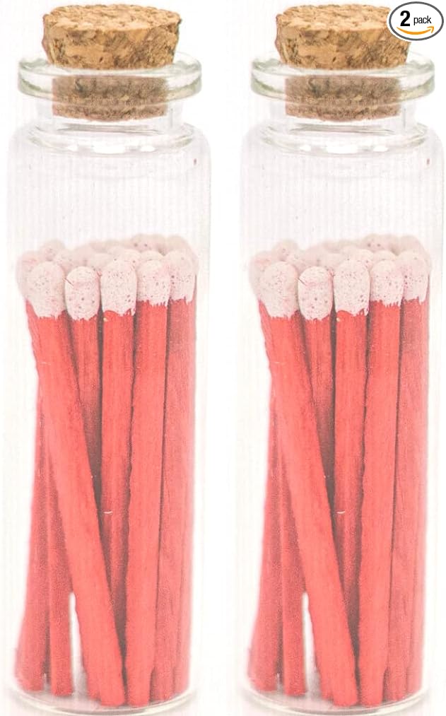 River Birch Decorative Matches in a Bottle with Striker - Cute & Colored Matches - 2 Bottles, Peppermint Tip, 40 Matches