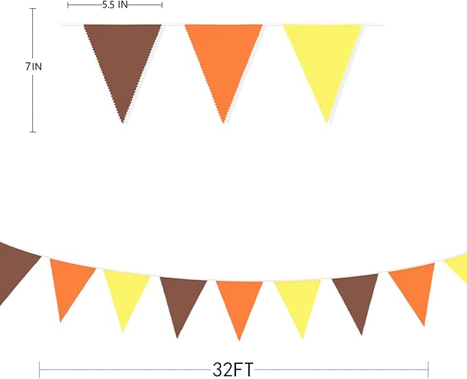32Ft Orange Yellow Brown Fall Pennant Banner Fabric Triangle Flag Bunting Garland for Autumn Thanksgiving Wedding Birthday Outdoor Garden Hanging Decoration