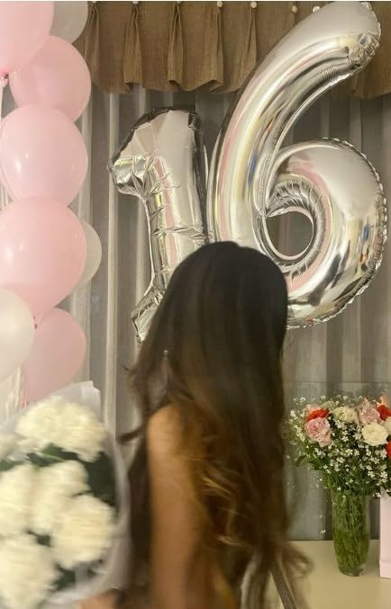 40 Inch Silver Mylar Foil Number 26 Birthday Balloon, Digital Balloons for 26 Boy Girl Party Decorations Supplies, Big Helium Balloon Numbers for 26 62 Men Women Anniversary