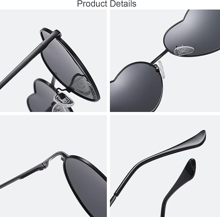 JOVAKIT Polarized Heart Sunglasses for Women Fashion Lovely Style Metal Frame UV400 Protection Lens