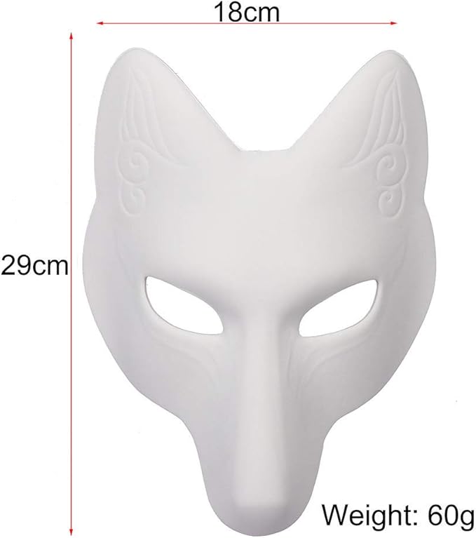 Himine DIY White Fox Cosplay Mask Animal Costume Mask for Party 2 Pcs
