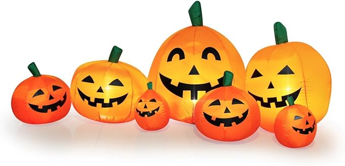 Halloween Inflatable Pumpkin Outdoor Decoration,JackoLanterns with Build-in LED Lights, Blow Up 7 Pcs Pumpkins Patch for Halloween Party Indoor Garden Lawn Yard Decor (7.5 FT 7 Pumpkins)