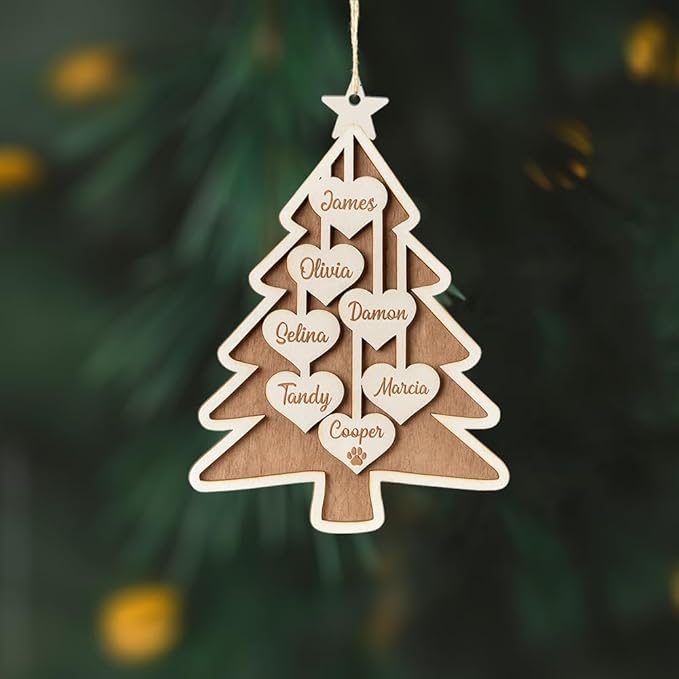 Customized 2025 Family Christmas Tree Ornament – Personalized Wooden Holiday Decoration, Custom Engraved Keepsake, Unique, Handcrafted Christmas Ornament