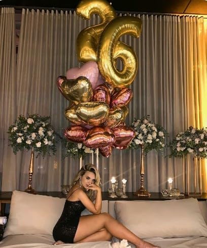 40 Inch Gold Mylar Foil Number 16 Birthday Balloon, Digital Balloons for 16 Sixteen Boy Girl Party Decorations Supplies, Big Helium Balloon Numbers for 16 Anniversary Graduation