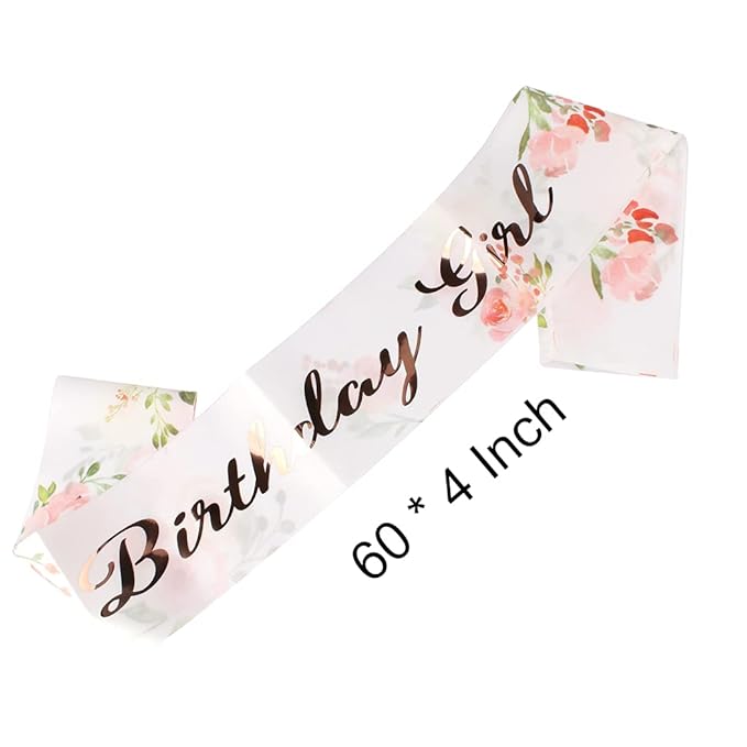 AOPRIE Birthday Girl Crown for Women with Flower Sash Rose Gold Happy Birthday Tiara for Women Headband Princess Crown Rhinestone Accessories