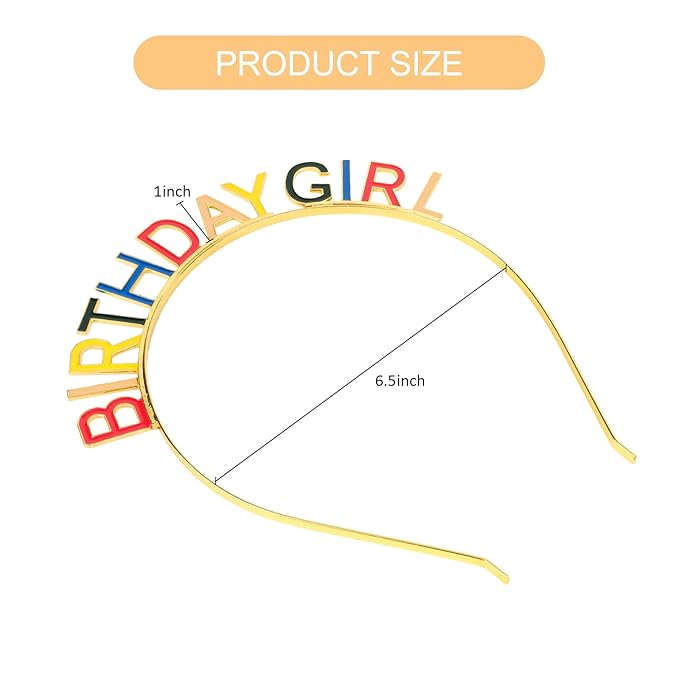 Jaciya Birthday Girl Headband - Gold Tiara with Rainbow Letters for Women Girls Party Accessories Metal Headband