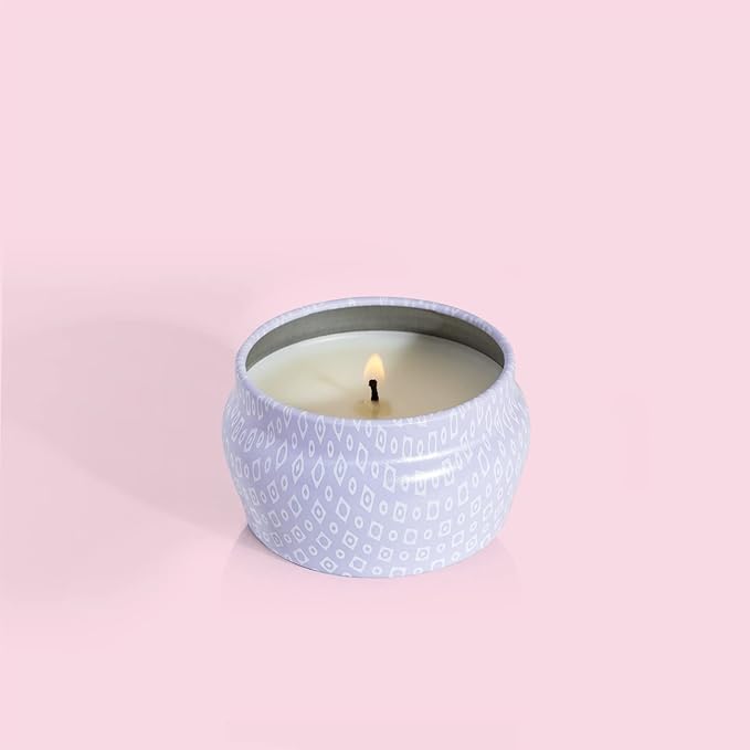 Capri Blue Volcano Scented Mini Tin Jar Candle - Printed Mini Tin Candles for Home Scented with Tropical Fruit & Sugared Citrus - Long Lasting Soy Wax Blend - Lavender Colored (3 oz)