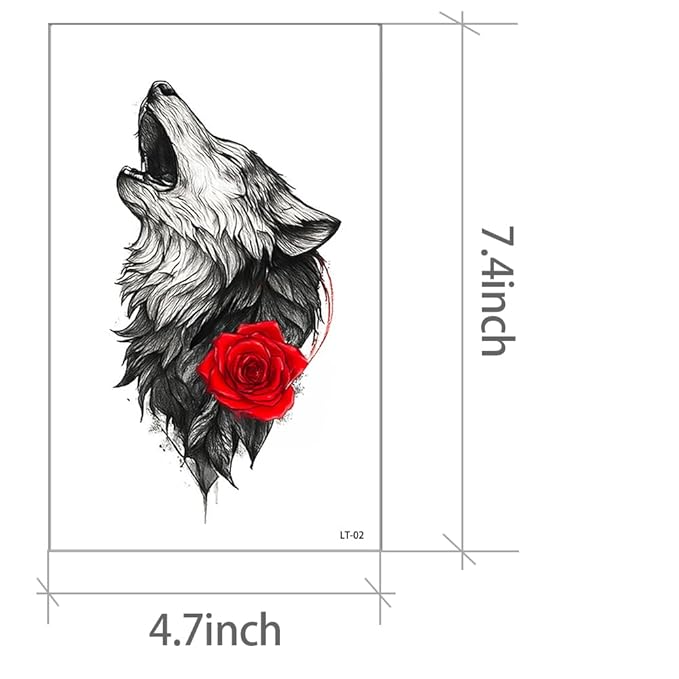 12 Sheets Large Wolf Tribal Temporary Tattoos for Men & Women โ 7.4"x4.7" Black Totem Animal Fake Tattoo Stickers, Waterproof Removable Body Art for Chest Arm Back Shoulder