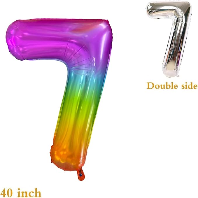 Rainbow Number 7 Balloon 40 Inch Rainbow 7 Balloon Giant Helium Foil Number 0 to 9 Balloons Birthday Wedding Party Digital Decorations Number 7