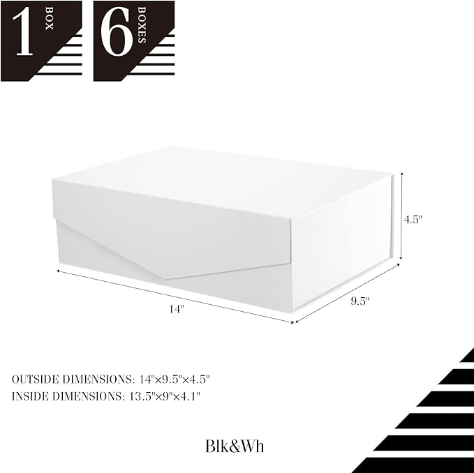 BLK&WH 6 Large Collapsible Gift Boxes with Magnetic Lids, Bridesmaid Proposal Boxes (Matte White)