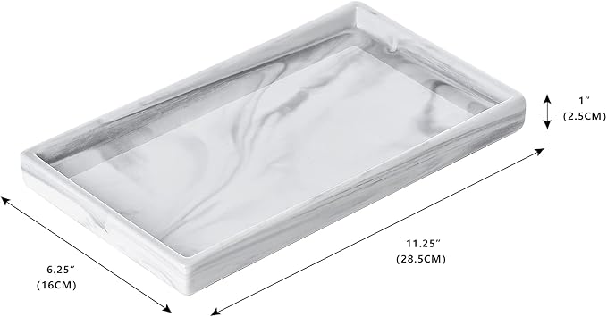 Vanity Bathroom Tray,Perfume Organizer Jewelry Plate Holder White Marble Tray Decorative Ceramic Rectangle Small Tray Serving Tray
