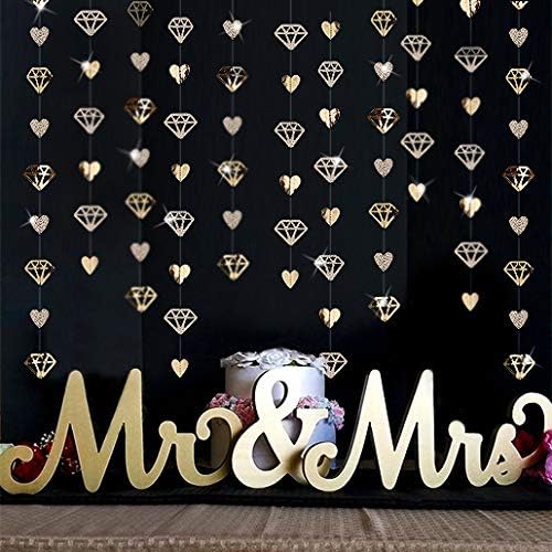 52 Ft Valentines Day Party Decorations Champagne Gold Heart Garland Hanging Paper Diamond Heart Streamer Banner for Engagement Bachelorette Bridal Shower Wedding Anniversary Mothers Day Birthday Party