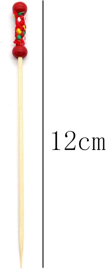 PuTwo Cocktail Picks Handmade Toothpicks 4.7” 100ct Red Beads with Rope