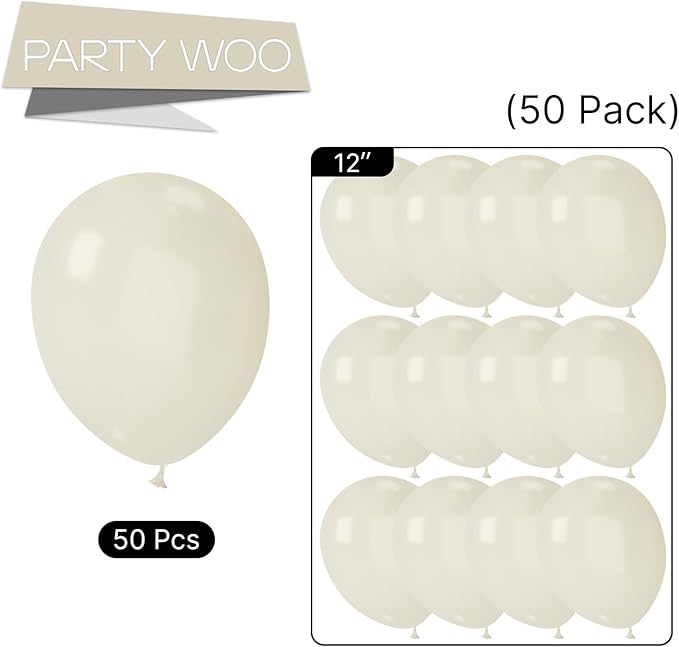 PartyWoo Pearl Beige Balloons 50pcs 12 Inch Off White Sand Cream Ivory Latex Helium Balloons for Graduation Anniversary Engagement Wedding Bridal Baby Shower Birthday Party Decorations White-Z41