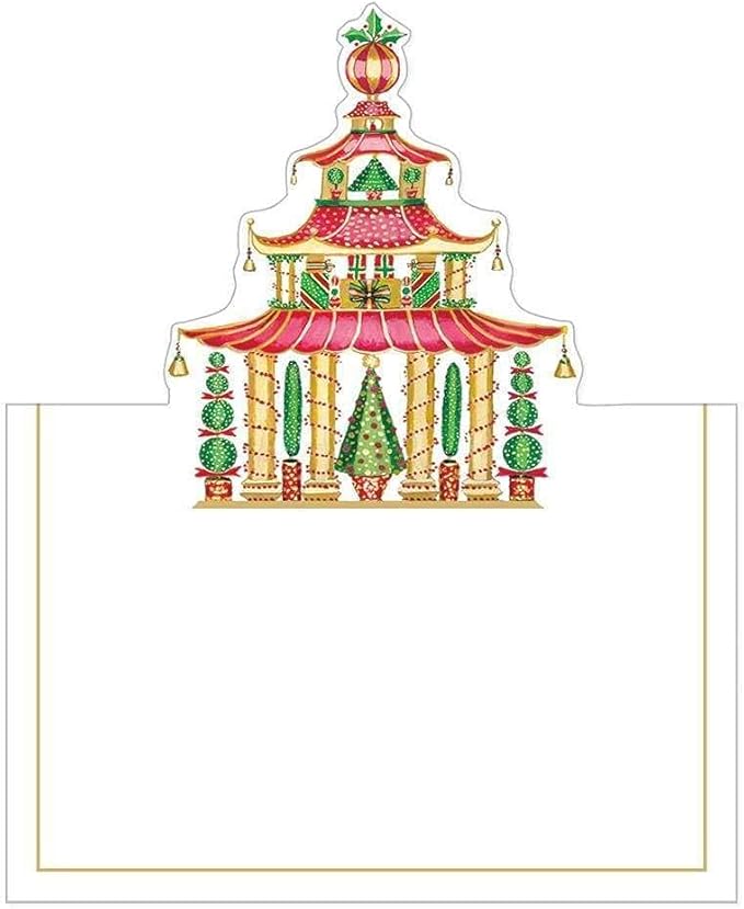 Caspari Christmas Pagodas Die-Cut Place Cards - 40 Count