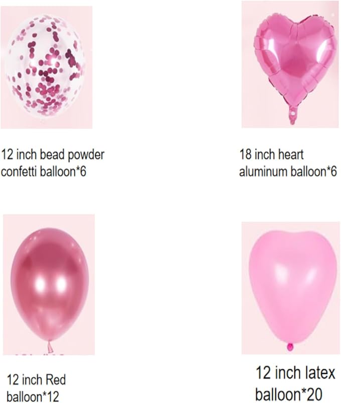 Pink Valentine's Day Balloons Kit With Happy Anniversary Banner - Heart Balloons for Decorations and Anniversary
