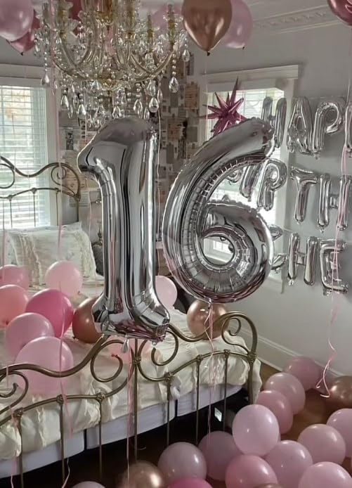 Silver 40 Inch Large Number 5 Birthday Balloon, Five 5th 15 25 35 50 55 Birthday Celebration Decorations, Foil 5 Mylar Helium Number 5 Balloons Girl Boy Anniversary Party Supplies
