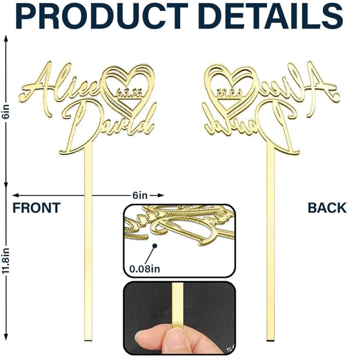 Personalized Cake Topper - Wedding Decoration, Anniversary Keepsake, Engagement Gift for Couple - Couple Name With Heart Anniversary Wedding Date