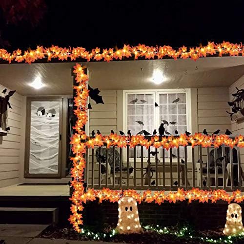 AKIT Maple Leaves Garland Fall Decor Outdoor String Lights Waterproof 45 LED String Lights with Timer, Fall Garland Leafs Lights Fall Decorations for Home Thanksgiving Decor Indoor