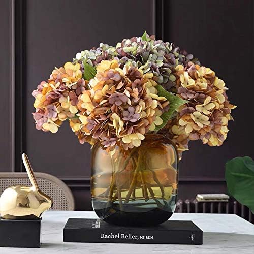 Kimura's Cabin 6Pcs Faux Hydrangea Flowers Vintage Artificial Silk Hydrangeas Flowers with Stems Fake Hydrangea Bouquets for Autumn Farmhouse Home Wedding Table Center Decoration(Autumn Yellow