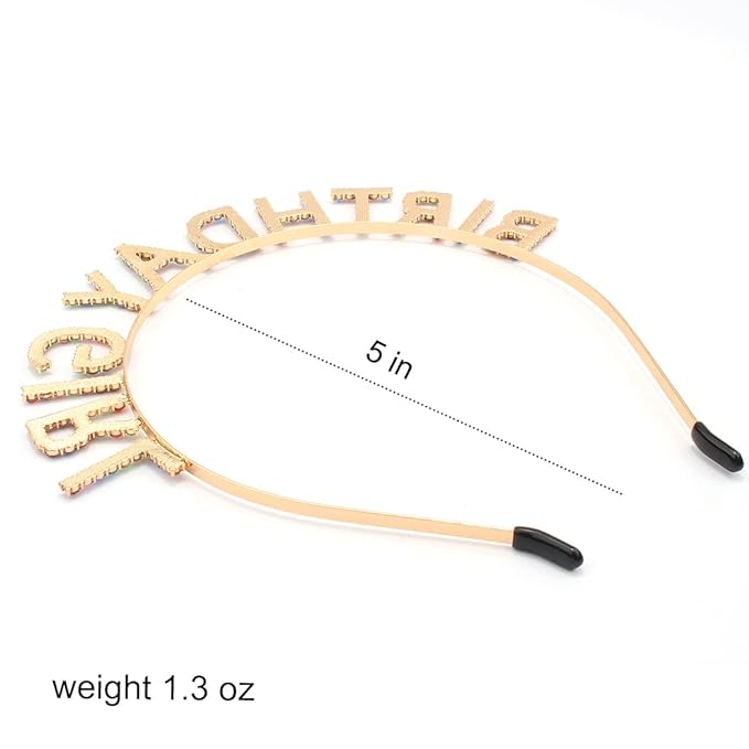 AOPRIE Rhinestone Hairband Birthday Tiara for Women Girls, Happy Birthday Princess Crown, Gold Black