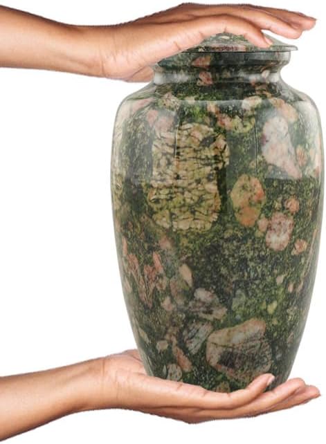 Large Cremation Urn | Handcrafted Marble Finish Adult Cremation Urn | Funeral and Memorial Cremation Urns for Human Ashes up to 200 lbs with Velvet Bag (Green Marinace)