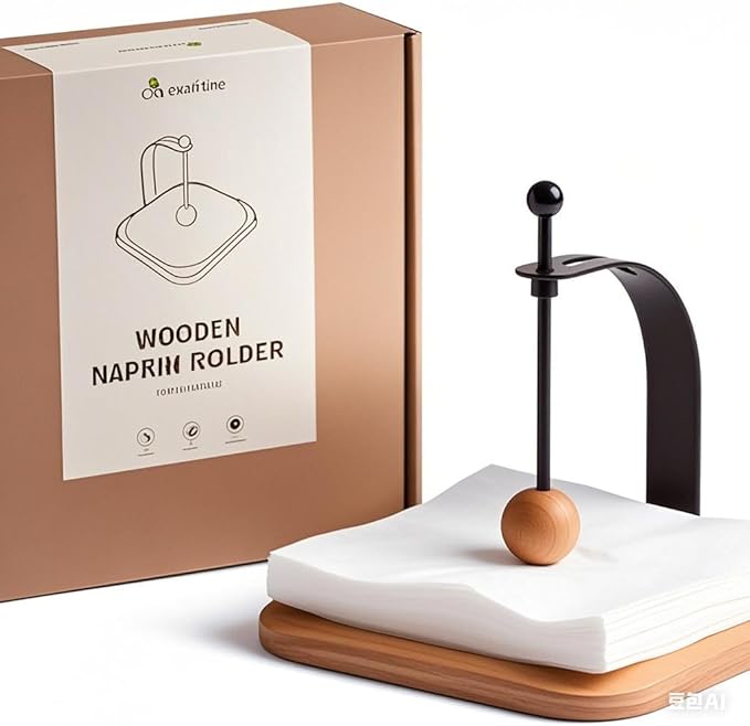 North American Beech Napkin Holder for Table - Nordic Style Wooden Cocktail Napkin Holder Fits 5-7" Napkins - Windproof Dispenser for Kitchen, Coffee Bar, Cocktail Bar (Gift Idea)
