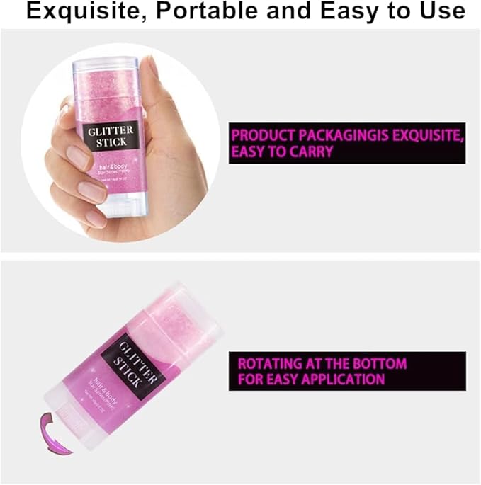 Mysense Pink Body Glitter Stick, Singer Concert Outfit Face Glitter Makeup, Festival Rave Pride Accessories, Hair Glitter Gel for Kids Women, Sparkling Mermaid Sequin Chunky Glitter Face Paint, 0.56oz