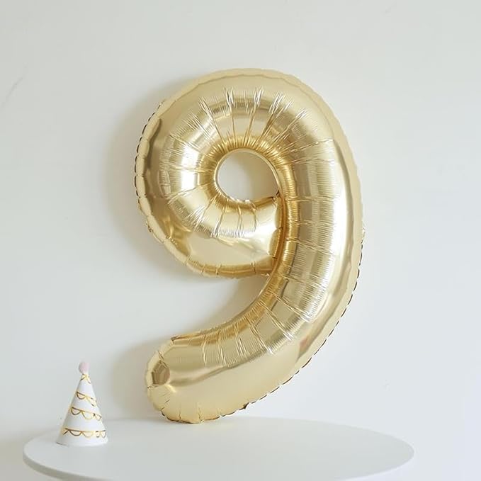 40 inch White Gold Number Balloon Giant Foil Helium Balloons Champagne Gold Number 9 Balloon for 9th Birthday Party Decorations