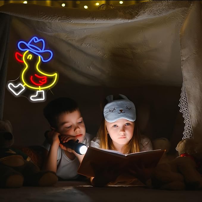 Cowboy Duck Neon Light Sign,Kids Room Decor Neon Lignt,Led Funny Animal Neon Wall Sign,Hanging Neon Light For Nursery Office Bedroom Living Room Farmhouse Wall Decor